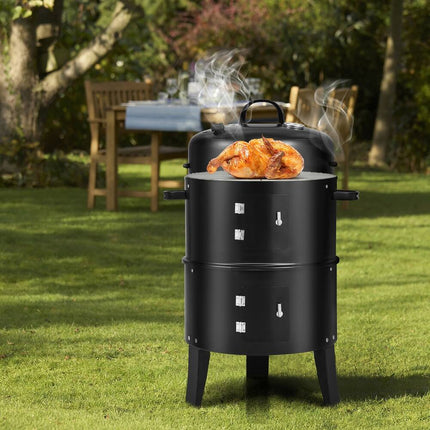 3-in-1 Vertical Charcoal Smoker Portable BBQ Smoker Grill Outdoor Cooking