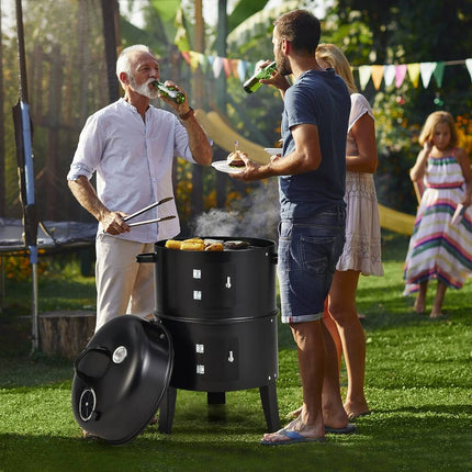 3-in-1 Vertical Charcoal Smoker Portable BBQ Smoker Grill Outdoor Cooking