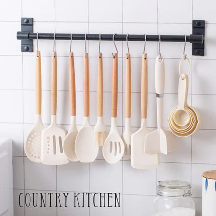 Non-Stick Silicone Utensil Set – Rounded Wood Handles, 8-38 Pieces