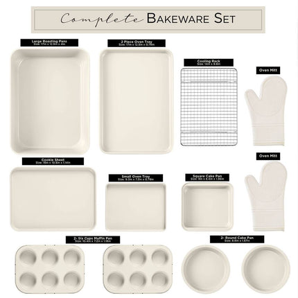 13-Piece Nonstick Stackable Bakeware Set Cream Durable Easy Release Baking