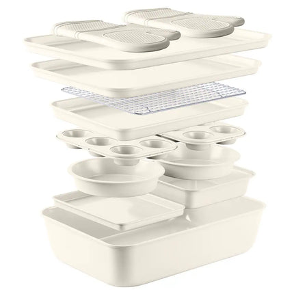 13-Piece Nonstick Stackable Bakeware Set Cream Durable Easy Release Baking