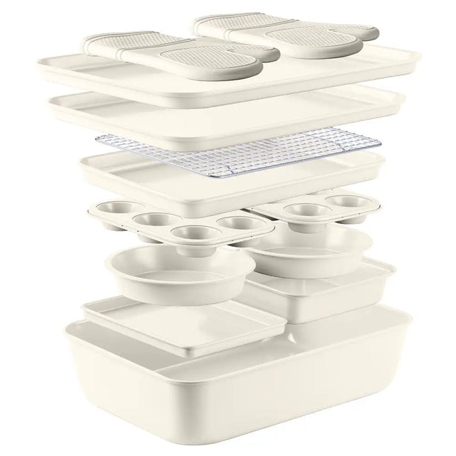 13-Piece Nonstick Stackable Bakeware Set Cream Durable Easy Release Baking