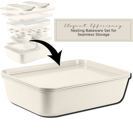 13-Piece Nonstick Stackable Bakeware Set Cream Durable Easy Release Baking