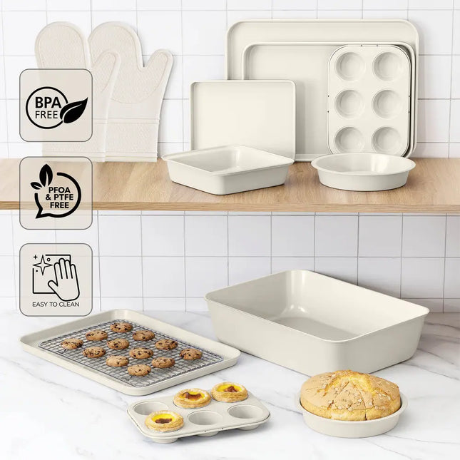 13-Piece Nonstick Stackable Bakeware Set Cream Durable Easy Release Baking