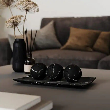 Modern Matte Black Tray and Orb Set Decorative Home Accent for Tables