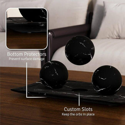Modern Matte Black Tray and Orb Set Decorative Home Accent for Tables