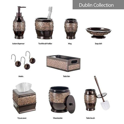 Dublin Brown Small Trash Can with Lid for Bathroom Kitchen Office Use