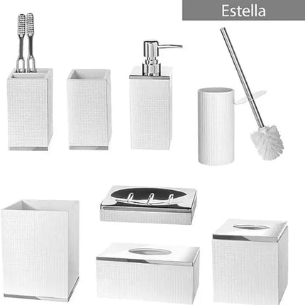 4 Piece Estella White Bathroom Accessories Set Soap Dispenser Holder Tray