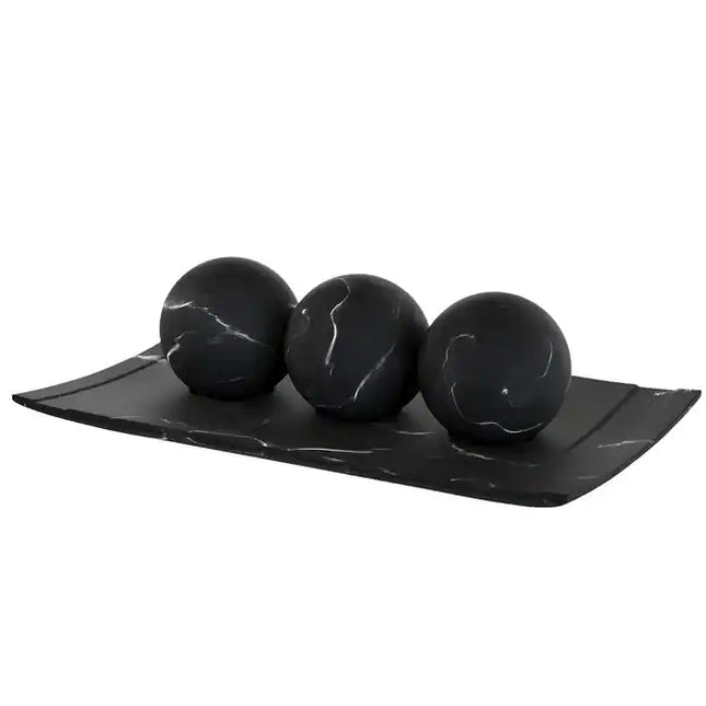 Modern Matte Black Tray and Orb Set Decorative Home Accent for Tables