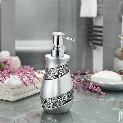 Silver Mosaic Gray Hand Soap Dispenser Elegant Decorative Bathroom Countertop Accessory