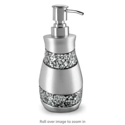 Silver Mosaic Gray Hand Soap Dispenser Elegant Decorative Bathroom Countertop Accessory