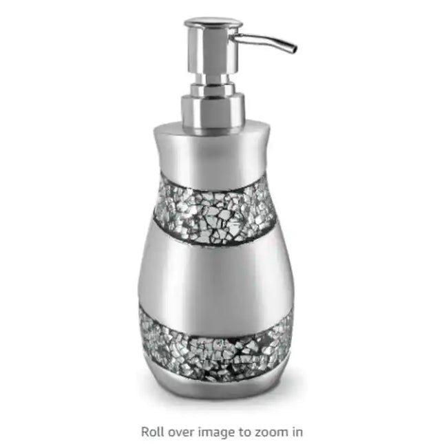 Silver Mosaic Gray Hand Soap Dispenser Elegant Decorative Bathroom Countertop Accessory
