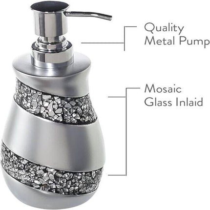 Silver Mosaic Gray Hand Soap Dispenser Elegant Decorative Bathroom Countertop Accessory