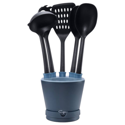 5 Piece Crock Set Kitchen Utensils with Spoon Rest Ladle Turner Spoon Set