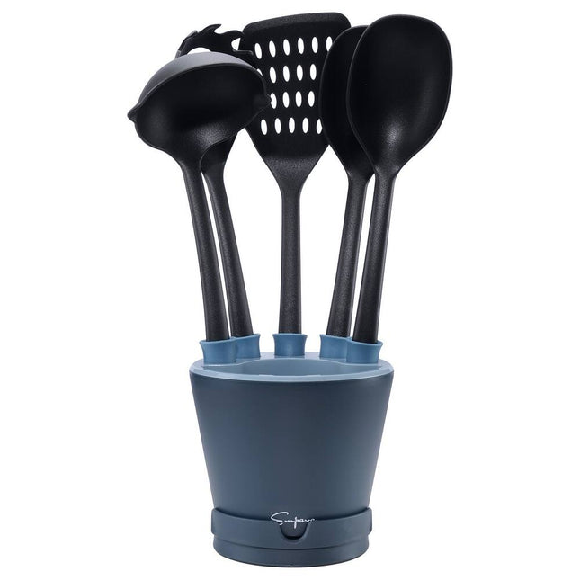 5 Piece Crock Set Kitchen Utensils with Spoon Rest Ladle Turner Spoon Set