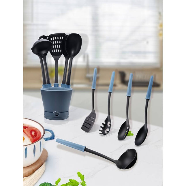 5 Piece Crock Set Kitchen Utensils with Spoon Rest Ladle Turner Spoon Set