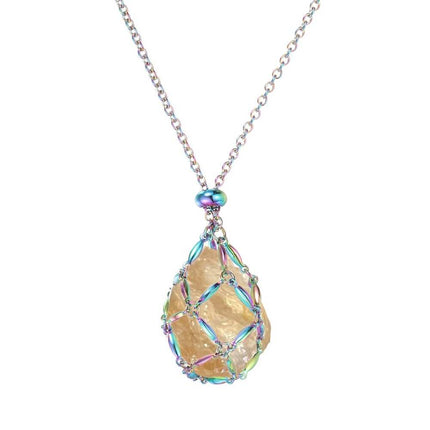Stainless Steel Adjustable Crystal Cage Necklace, Stone Holder Pendant Jewelry