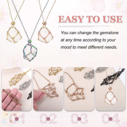 Stainless Steel Adjustable Crystal Cage Necklace, Stone Holder Pendant Jewelry