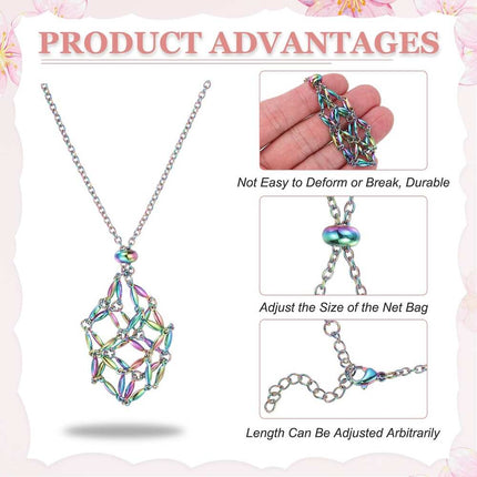 Stainless Steel Adjustable Crystal Cage Necklace, Stone Holder Pendant Jewelry