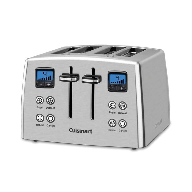 4-Slice Compact Toaster Extra Wide Slots Bagel Defrost Reheat Stainless Steel