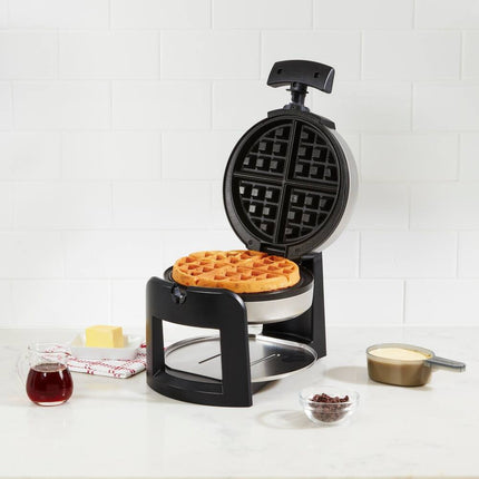 Flip Style Round Belgian Waffle Maker Electric Nonstick Kitchen Appliance