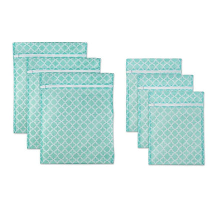 Set of 6 Mesh Laundry Bags DII Aqua Lattice Design for Clothing Protection