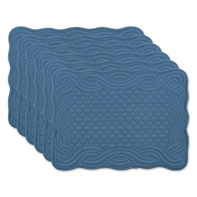 Set of 6 French Blue Quilted Farmhouse Placemats by DII