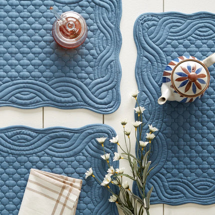 Set of 6 French Blue Quilted Farmhouse Placemats by DII