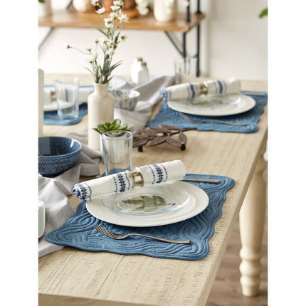 Set of 6 French Blue Quilted Farmhouse Placemats by DII