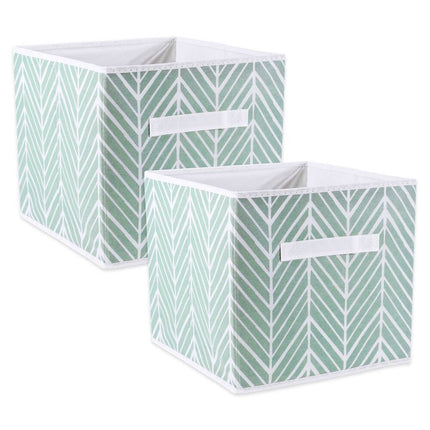 Nonwoven Polyester Cube Storage Bin Herringbone Small Set of 2 Mint