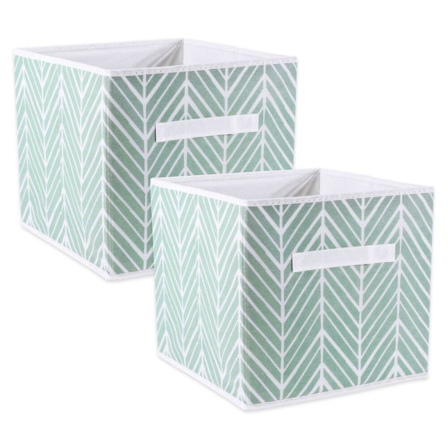 Nonwoven Polyester Cube Storage Bin Herringbone Small Set of 2 Mint