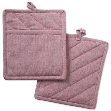 Set of 2 Chambray Potholders – Barn Red, Durable Kitchen Accessory