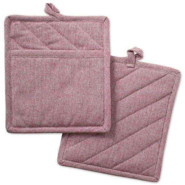 Set of 2 Chambray Potholders – Barn Red, Durable Kitchen Accessory