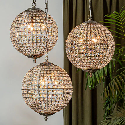 Retro Antique Bronze Crystal Globe Chandelier Pendant Light