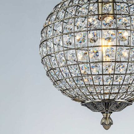 Retro Crystal Globe Pendant Light Antique Bronze Small Sphere Chandelier 11.8-Inch