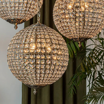 Retro Antique Bronze Crystal Globe Chandelier Pendant Light