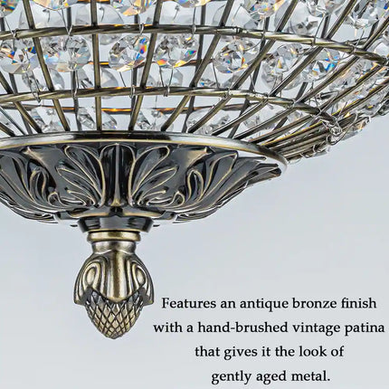 Retro Crystal Globe Pendant Light Antique Bronze Small Sphere Chandelier 11.8-Inch