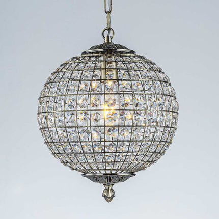 Retro Crystal Globe Pendant Light Antique Bronze Small Sphere Chandelier 11.8-Inch