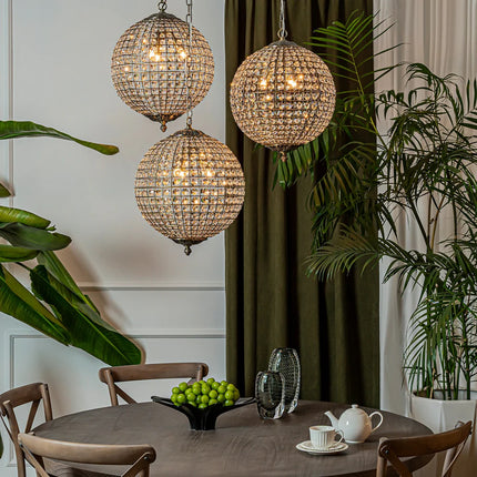 Retro Antique Bronze Crystal Globe Chandelier Pendant Light