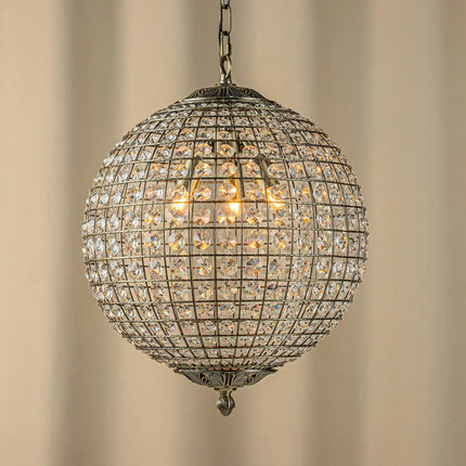 Retro Antique Bronze Crystal Globe Chandelier Pendant Light
