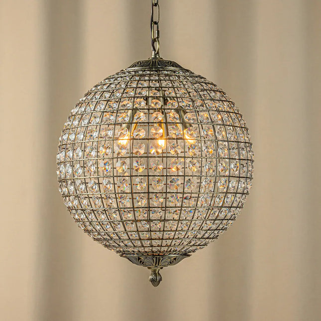 Retro Antique Bronze Crystal Globe Chandelier Pendant Light