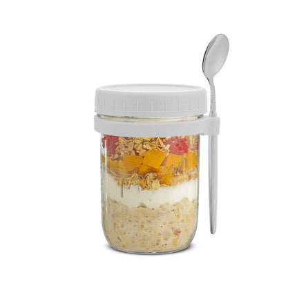 Dawn Glass Overnight Oats Containers Set of 3 with Spoons White Lids