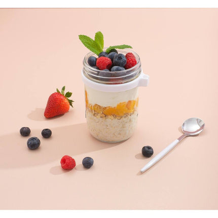 Dawn Glass Overnight Oats Containers Set of 3 with Spoons White Lids