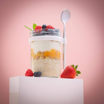 Dawn Glass Overnight Oats Containers Set of 3 with Spoons White Lids