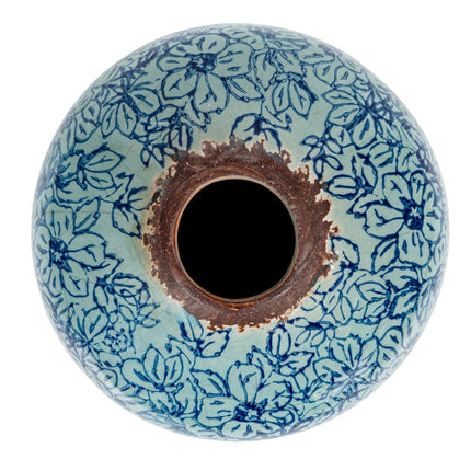 Decorative Terra-cotta Vase with Floral Pattern and Distressed Finish Accent