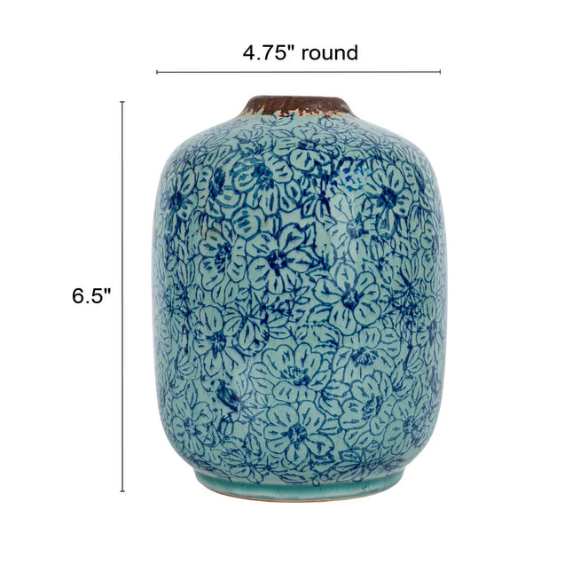 Decorative Terra-cotta Vase with Floral Pattern and Distressed Finish Accent