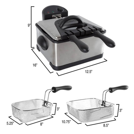 4-Liter Electric Deep Fryer Dual Basket Oil Fryer Large & Small Baskets