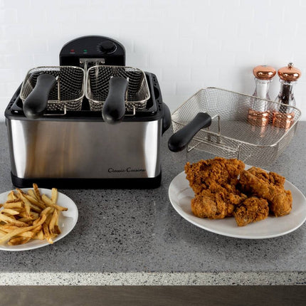 4-Liter Electric Deep Fryer Dual Basket Oil Fryer Large & Small Baskets