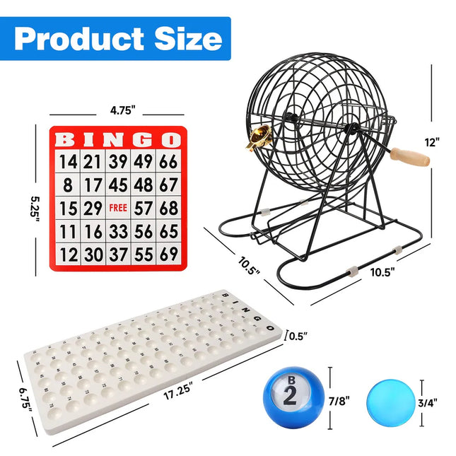 Deluxe Bingo Game Set – Large Cage, Board, 500 Chips & 50 Cards