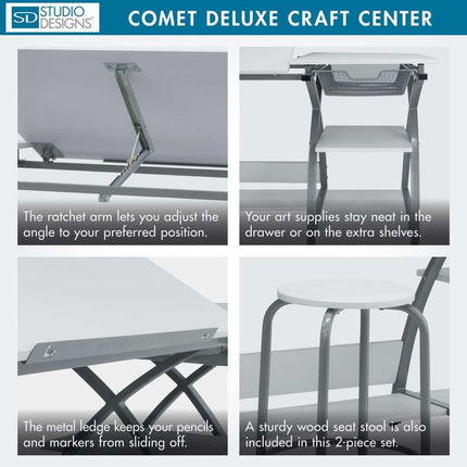 Adjustable Art & Craft Desk with Stool and Metal Drawer Storage
